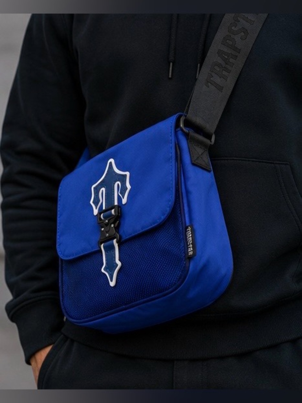 Trapstar Blue Casual Messenger Bag‎ with Front Buckle